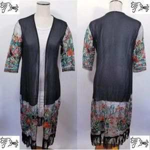 Black Duster Embroidered Jacket Kimono Cardigan M